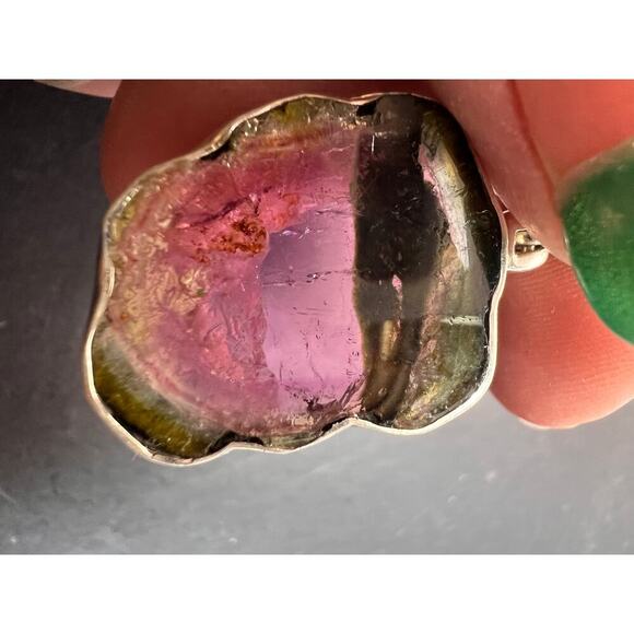NEW watermelon tourmaline sterling silver pendant 4.38 grams - Picture 4 of 11